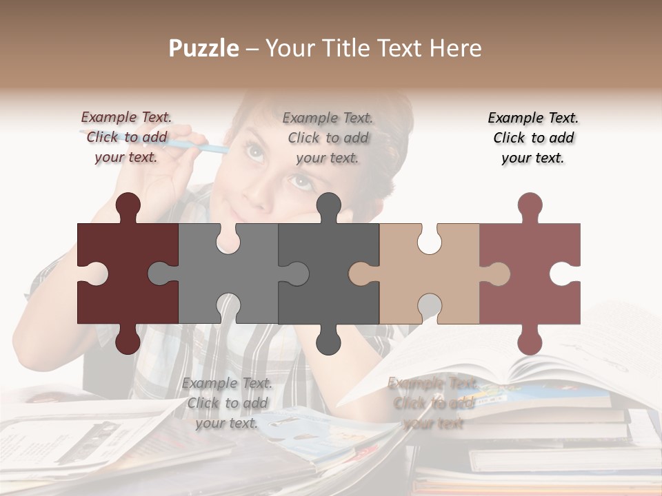 A Young Boy Is Sitting At A Desk With Books And A Pencil PowerPoint Template