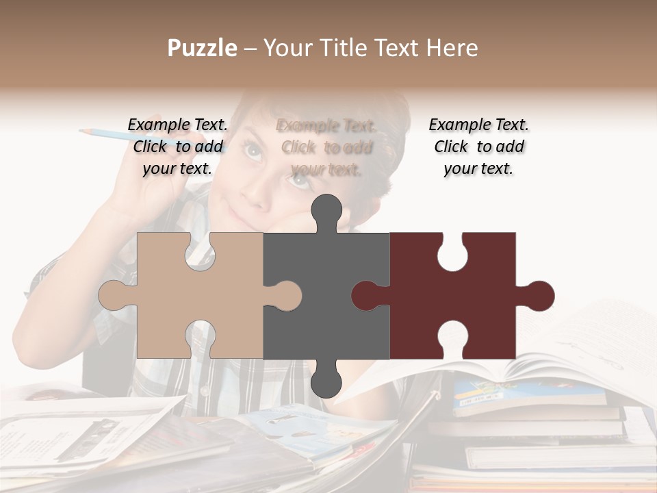 A Young Boy Is Sitting At A Desk With Books And A Pencil PowerPoint Template