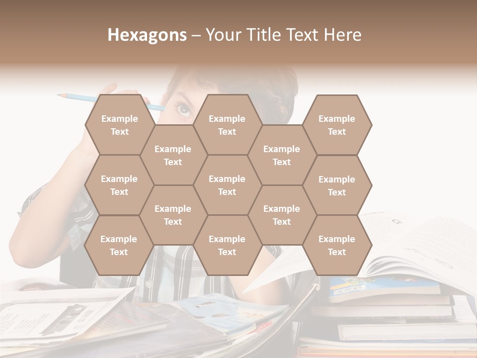 A Young Boy Is Sitting At A Desk With Books And A Pencil PowerPoint Template