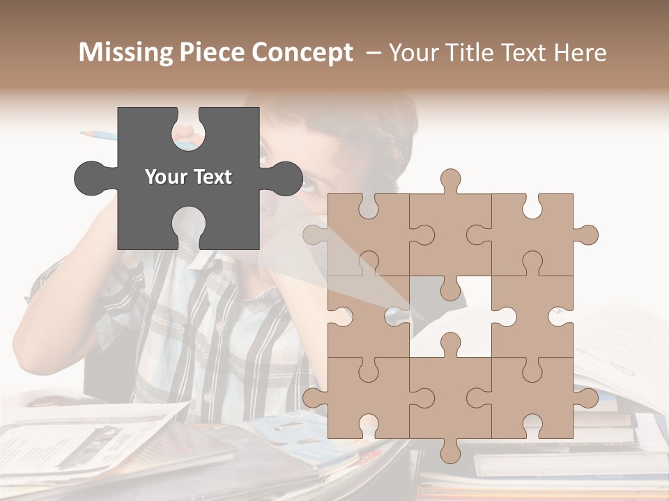 A Young Boy Is Sitting At A Desk With Books And A Pencil PowerPoint Template