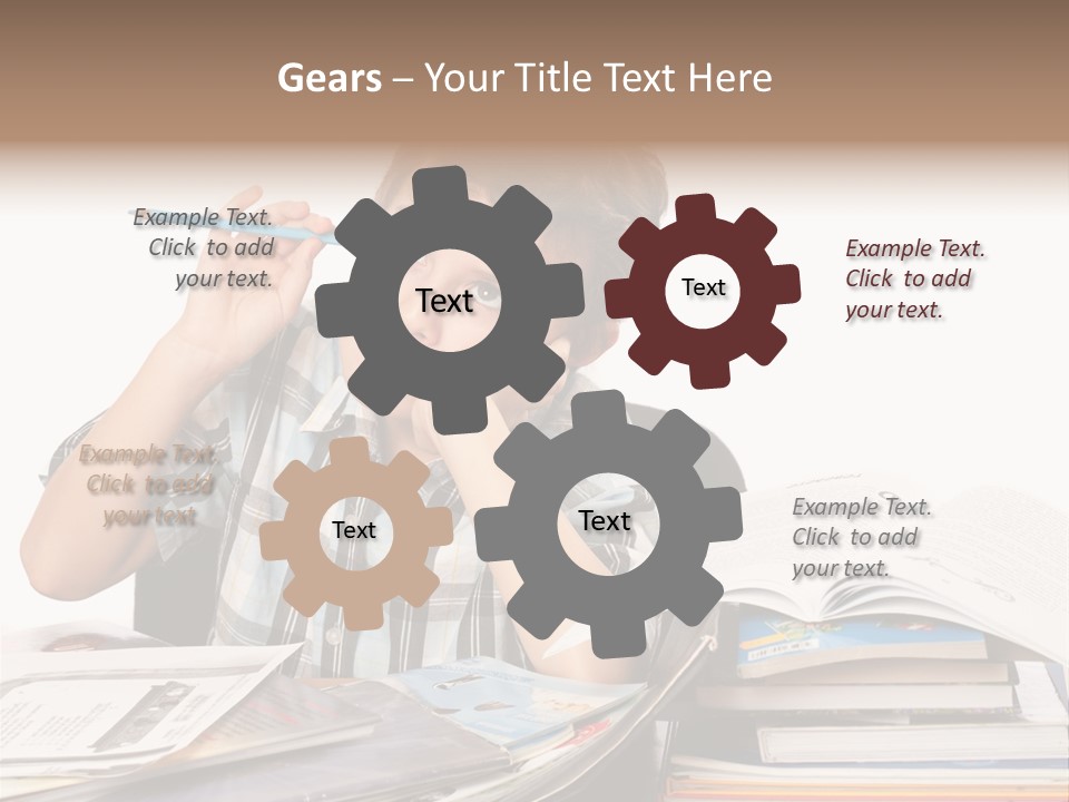 A Young Boy Is Sitting At A Desk With Books And A Pencil PowerPoint Template