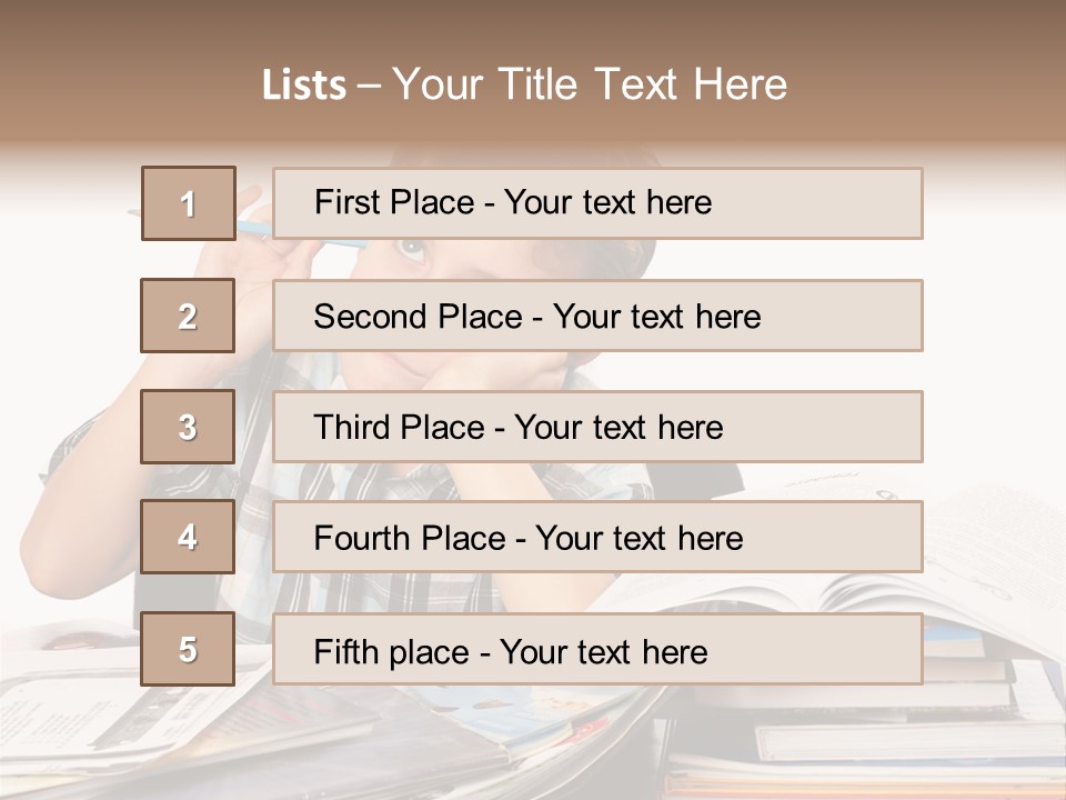 A Young Boy Is Sitting At A Desk With Books And A Pencil PowerPoint Template