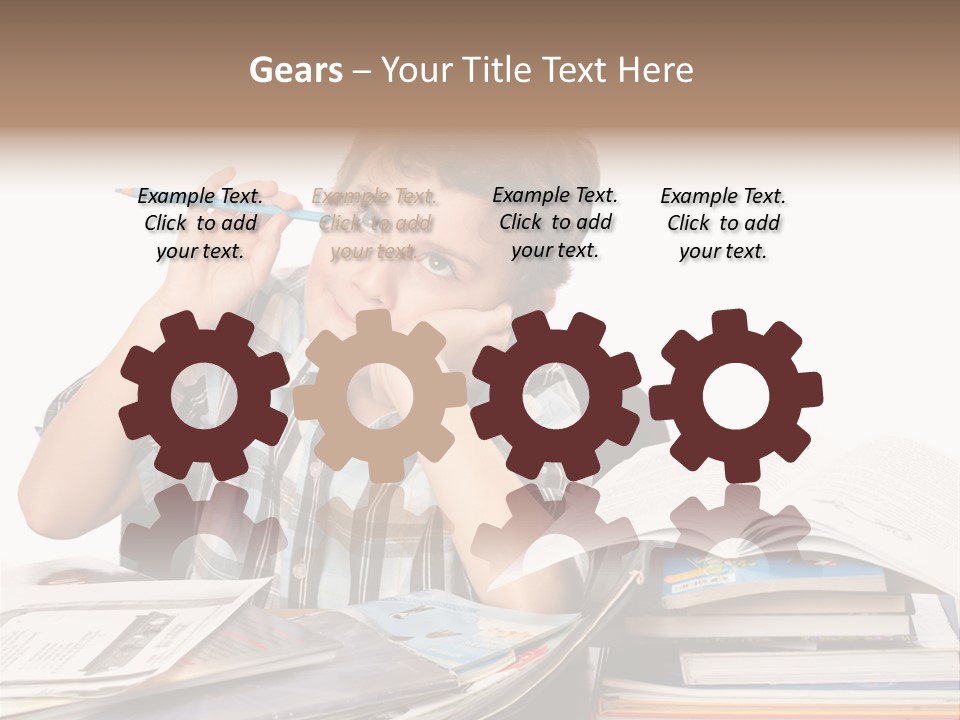 A Young Boy Is Sitting At A Desk With Books And A Pencil PowerPoint Template