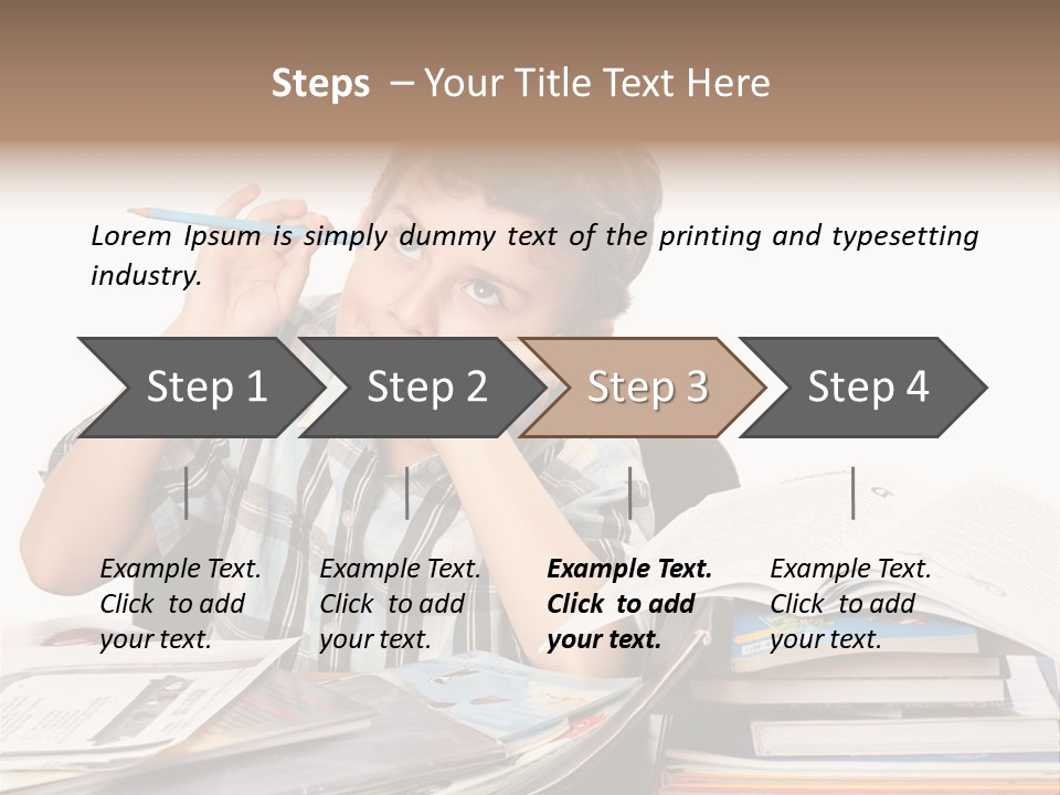 A Young Boy Is Sitting At A Desk With Books And A Pencil PowerPoint Template