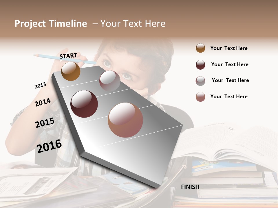 A Young Boy Is Sitting At A Desk With Books And A Pencil PowerPoint Template