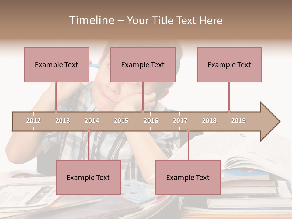 A Young Boy Is Sitting At A Desk With Books And A Pencil PowerPoint Template