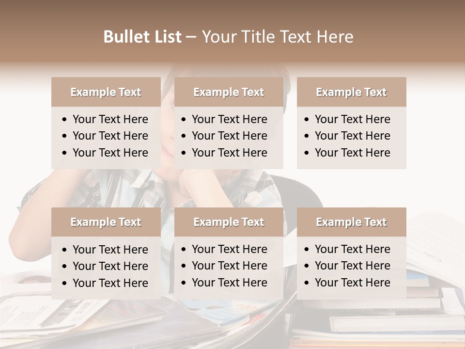 A Young Boy Is Sitting At A Desk With Books And A Pencil PowerPoint Template