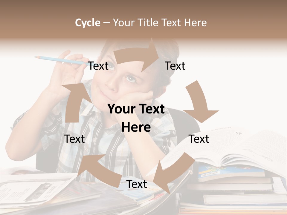A Young Boy Is Sitting At A Desk With Books And A Pencil PowerPoint Template