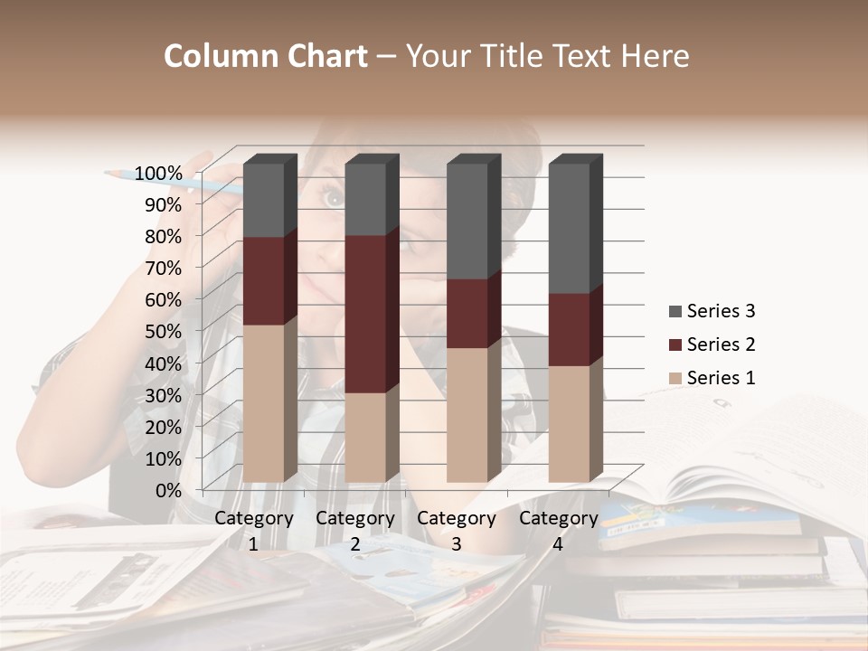 A Young Boy Is Sitting At A Desk With Books And A Pencil PowerPoint Template