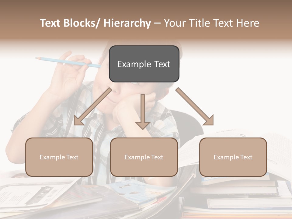 A Young Boy Is Sitting At A Desk With Books And A Pencil PowerPoint Template