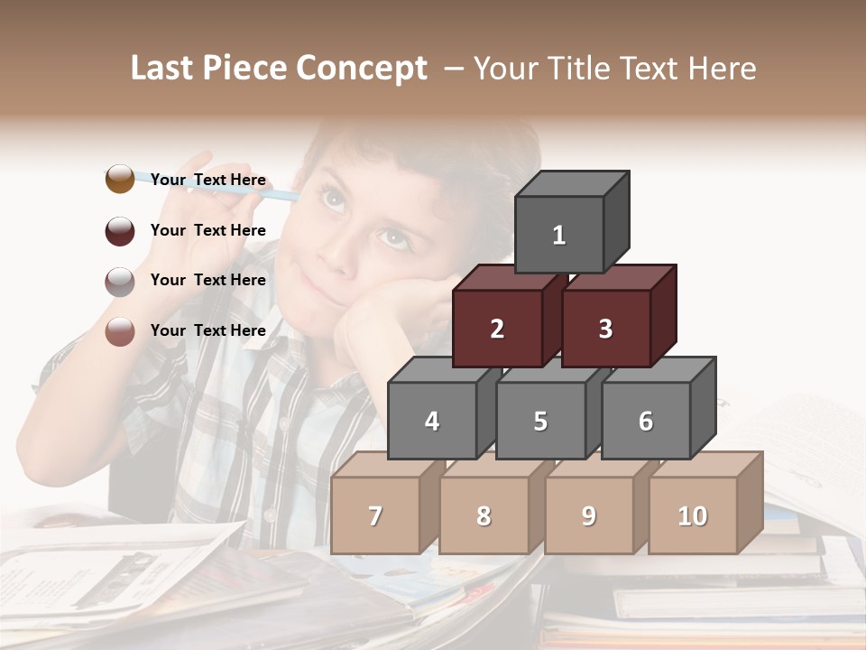 A Young Boy Is Sitting At A Desk With Books And A Pencil PowerPoint Template