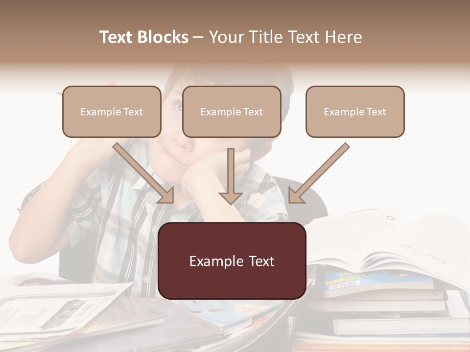 A Young Boy Is Sitting At A Desk With Books And A Pencil PowerPoint Template