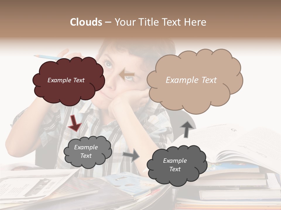 A Young Boy Is Sitting At A Desk With Books And A Pencil PowerPoint Template