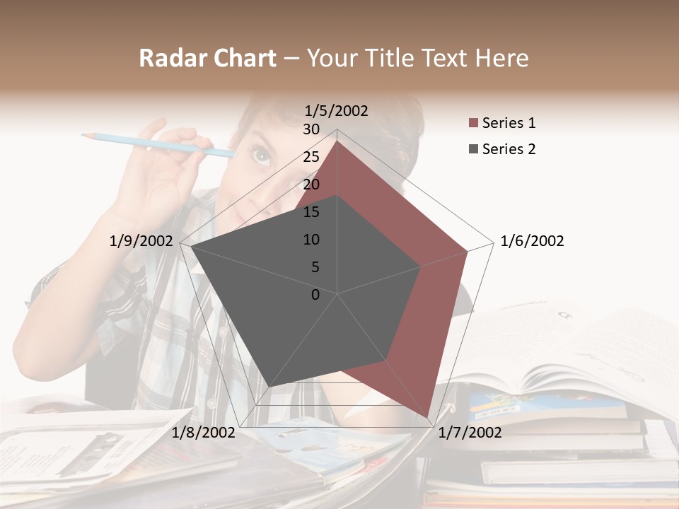 A Young Boy Is Sitting At A Desk With Books And A Pencil PowerPoint Template