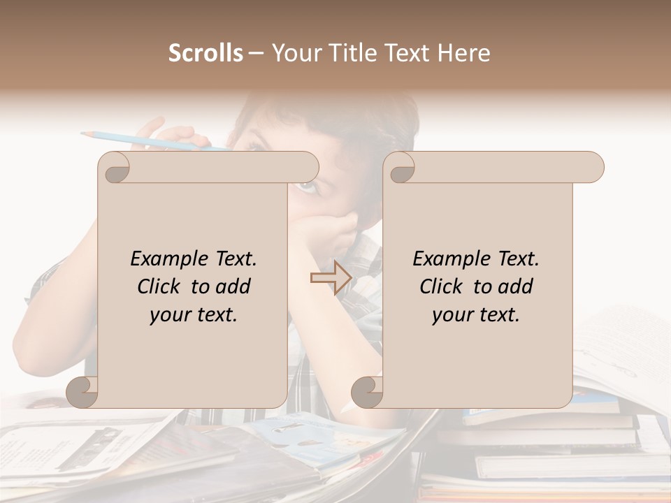 A Young Boy Is Sitting At A Desk With Books And A Pencil PowerPoint Template