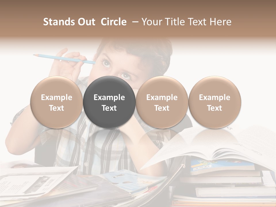 A Young Boy Is Sitting At A Desk With Books And A Pencil PowerPoint Template