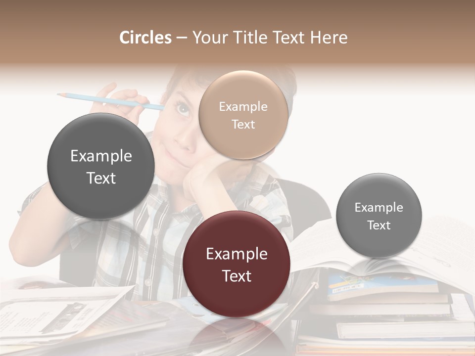 A Young Boy Is Sitting At A Desk With Books And A Pencil PowerPoint Template