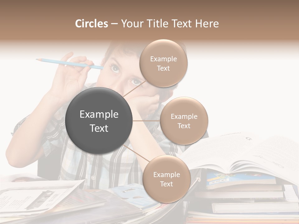 A Young Boy Is Sitting At A Desk With Books And A Pencil PowerPoint Template