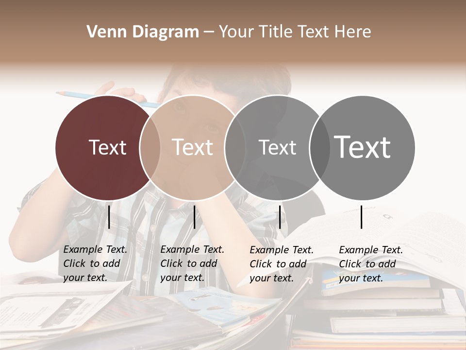 A Young Boy Is Sitting At A Desk With Books And A Pencil PowerPoint Template