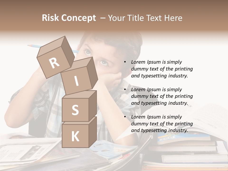 A Young Boy Is Sitting At A Desk With Books And A Pencil PowerPoint Template