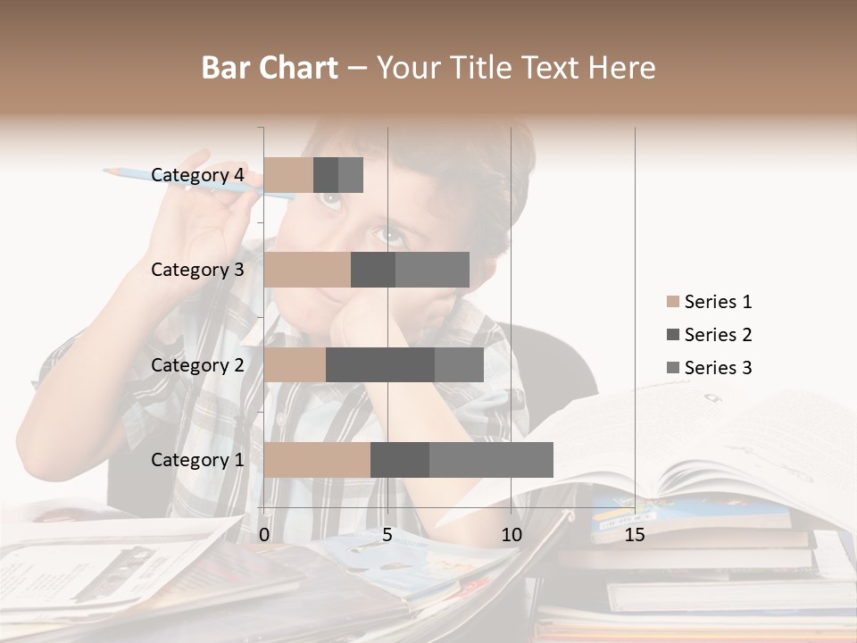 A Young Boy Is Sitting At A Desk With Books And A Pencil PowerPoint Template