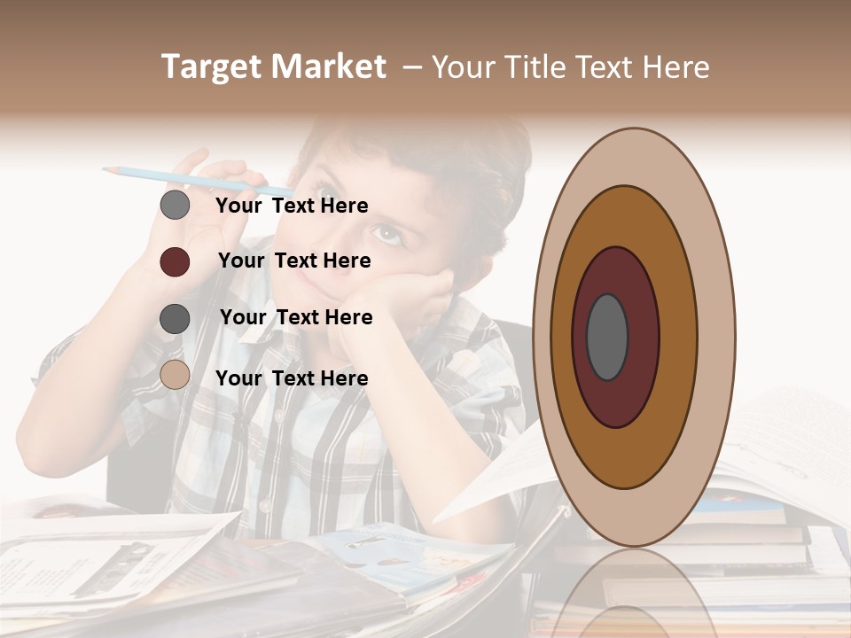 A Young Boy Is Sitting At A Desk With Books And A Pencil PowerPoint Template