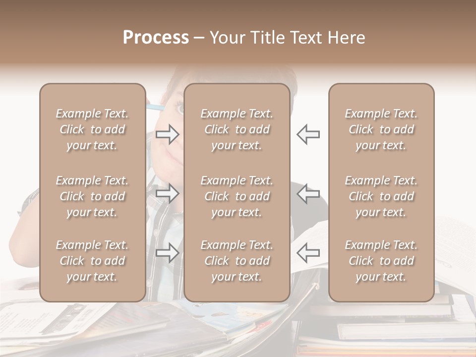 A Young Boy Is Sitting At A Desk With Books And A Pencil PowerPoint Template