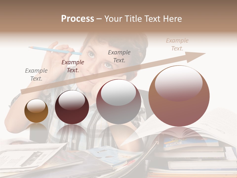 A Young Boy Is Sitting At A Desk With Books And A Pencil PowerPoint Template