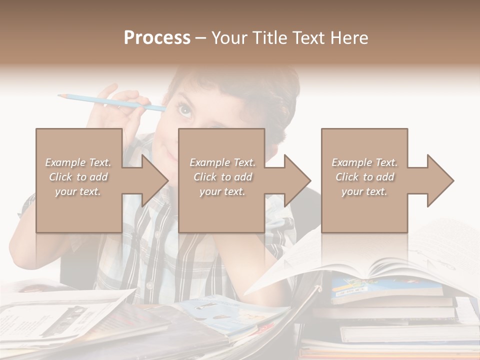 A Young Boy Is Sitting At A Desk With Books And A Pencil PowerPoint Template