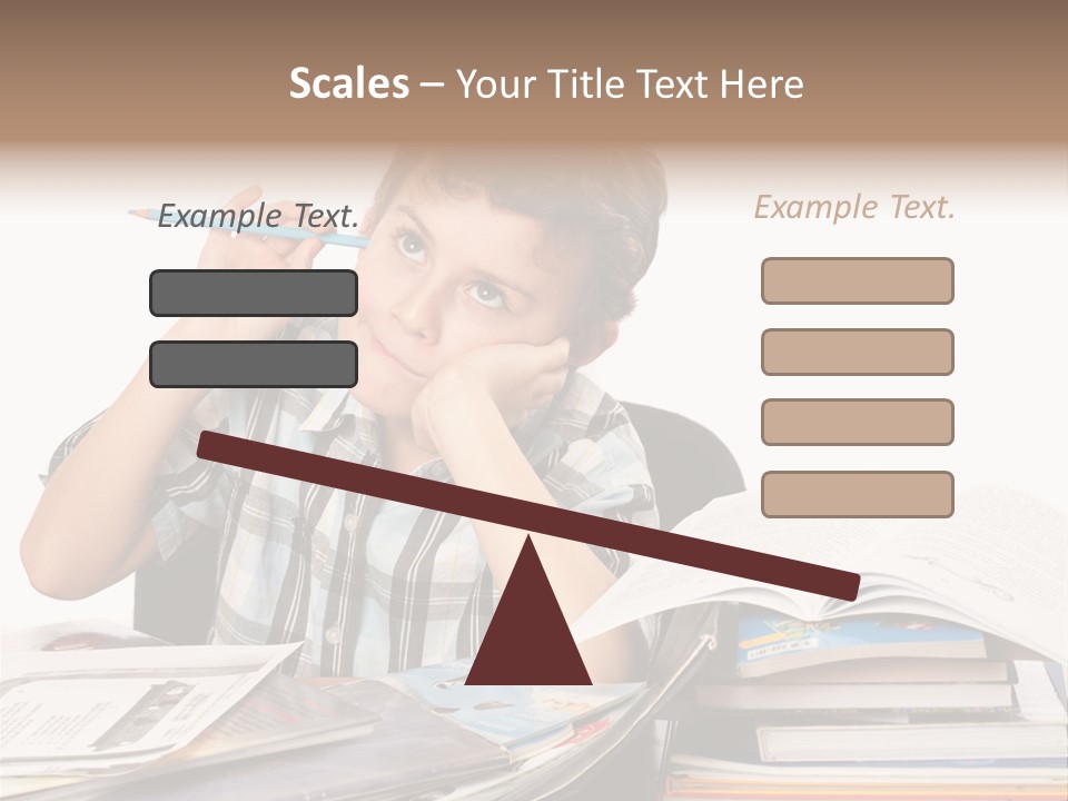 A Young Boy Is Sitting At A Desk With Books And A Pencil PowerPoint Template