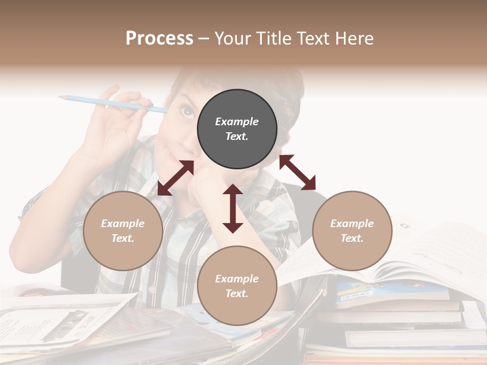 A Young Boy Is Sitting At A Desk With Books And A Pencil PowerPoint Template