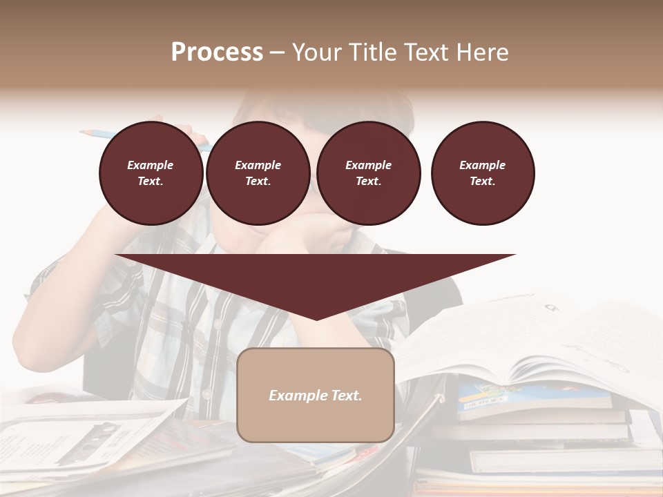 A Young Boy Is Sitting At A Desk With Books And A Pencil PowerPoint Template