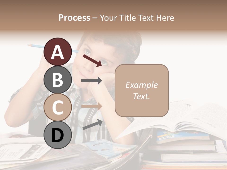 A Young Boy Is Sitting At A Desk With Books And A Pencil PowerPoint Template