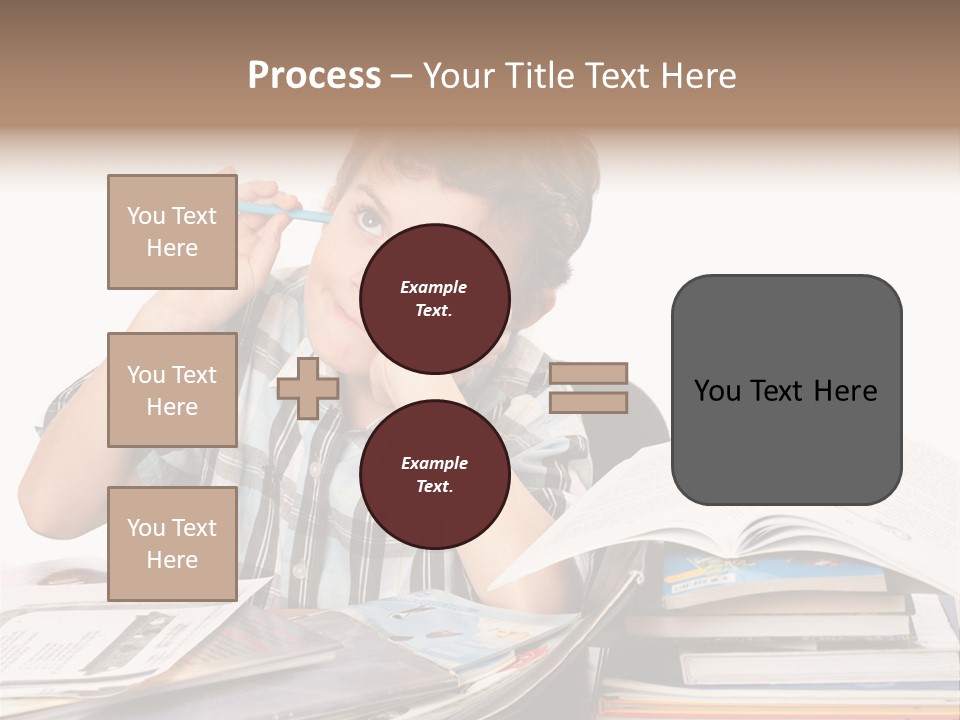A Young Boy Is Sitting At A Desk With Books And A Pencil PowerPoint Template