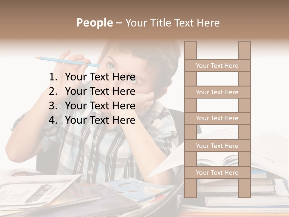 A Young Boy Is Sitting At A Desk With Books And A Pencil PowerPoint Template