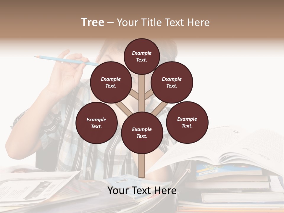 A Young Boy Is Sitting At A Desk With Books And A Pencil PowerPoint Template