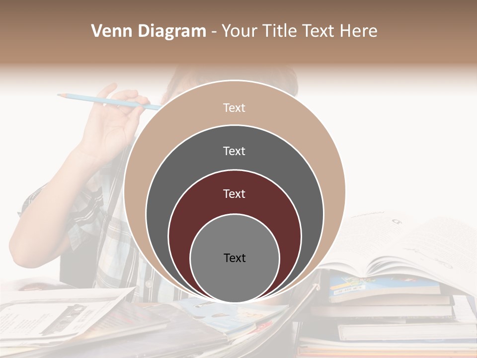 A Young Boy Is Sitting At A Desk With Books And A Pencil PowerPoint Template