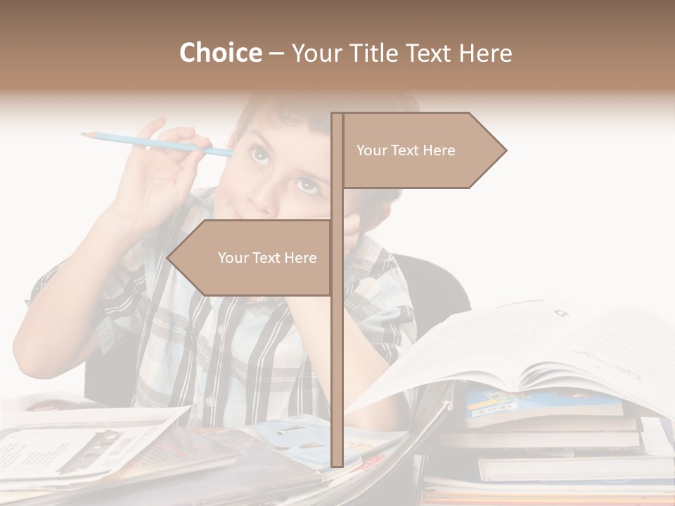 A Young Boy Is Sitting At A Desk With Books And A Pencil PowerPoint Template