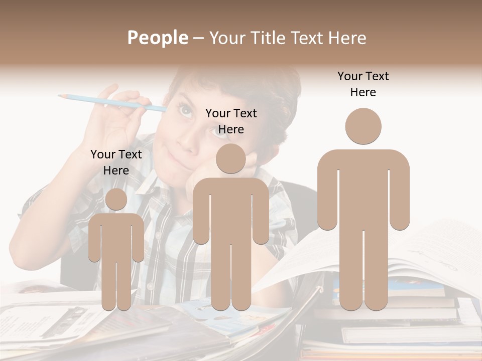 A Young Boy Is Sitting At A Desk With Books And A Pencil PowerPoint Template