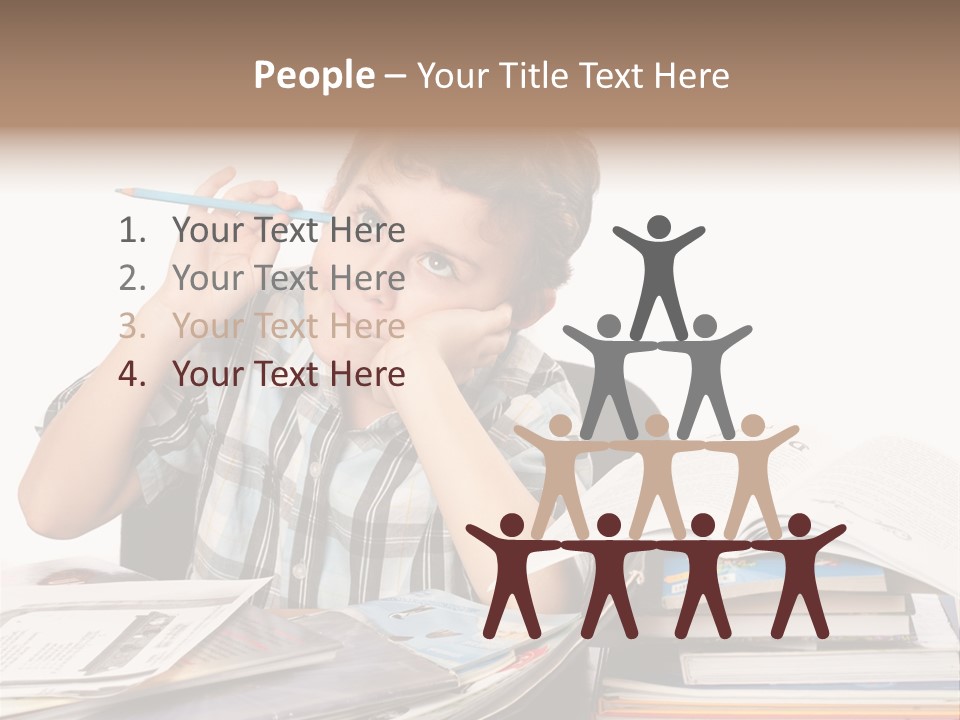 A Young Boy Is Sitting At A Desk With Books And A Pencil PowerPoint Template