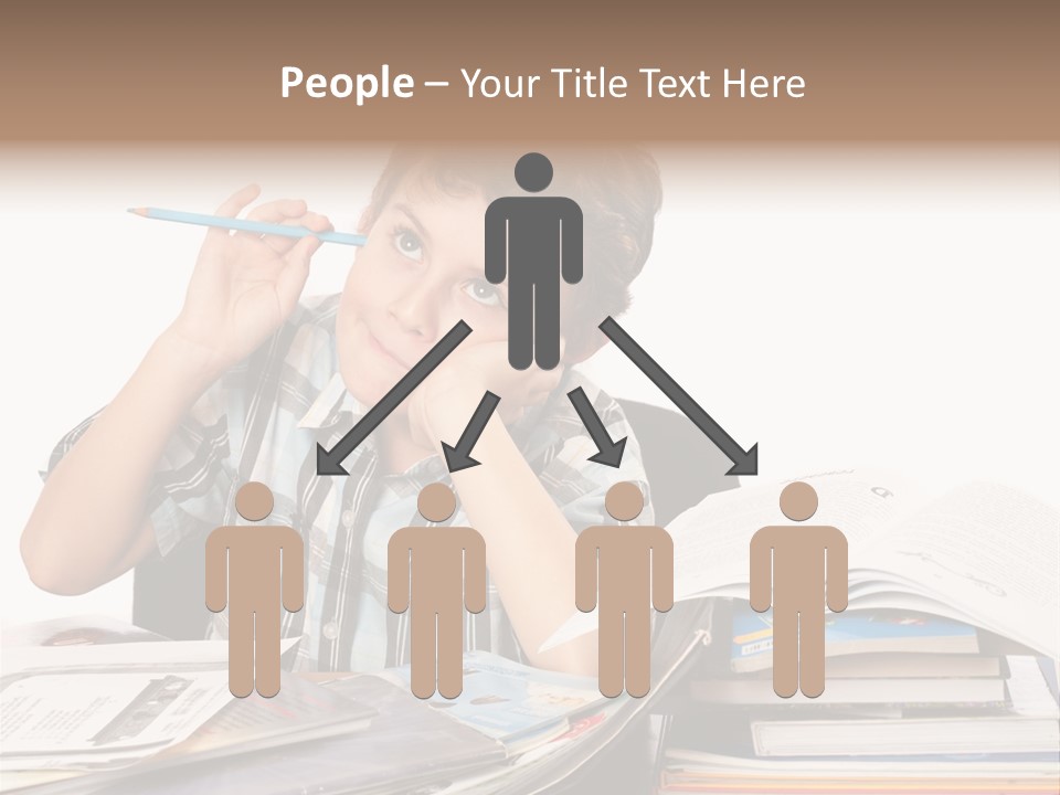 A Young Boy Is Sitting At A Desk With Books And A Pencil PowerPoint Template