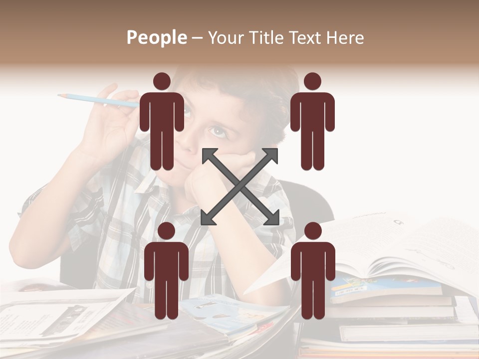 A Young Boy Is Sitting At A Desk With Books And A Pencil PowerPoint Template
