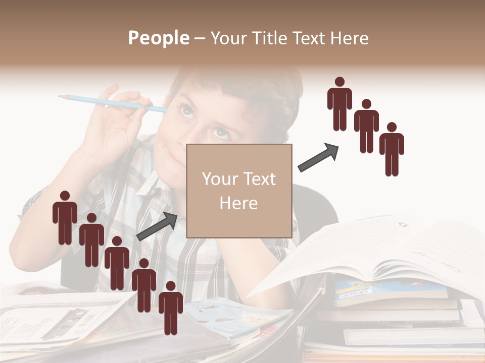 A Young Boy Is Sitting At A Desk With Books And A Pencil PowerPoint Template