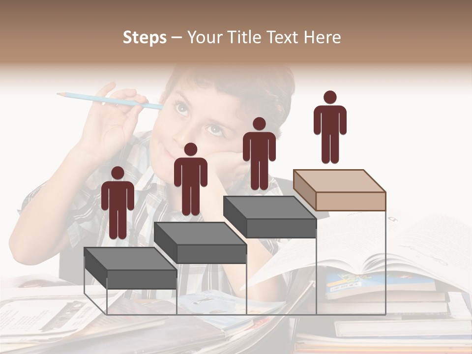 A Young Boy Is Sitting At A Desk With Books And A Pencil PowerPoint Template