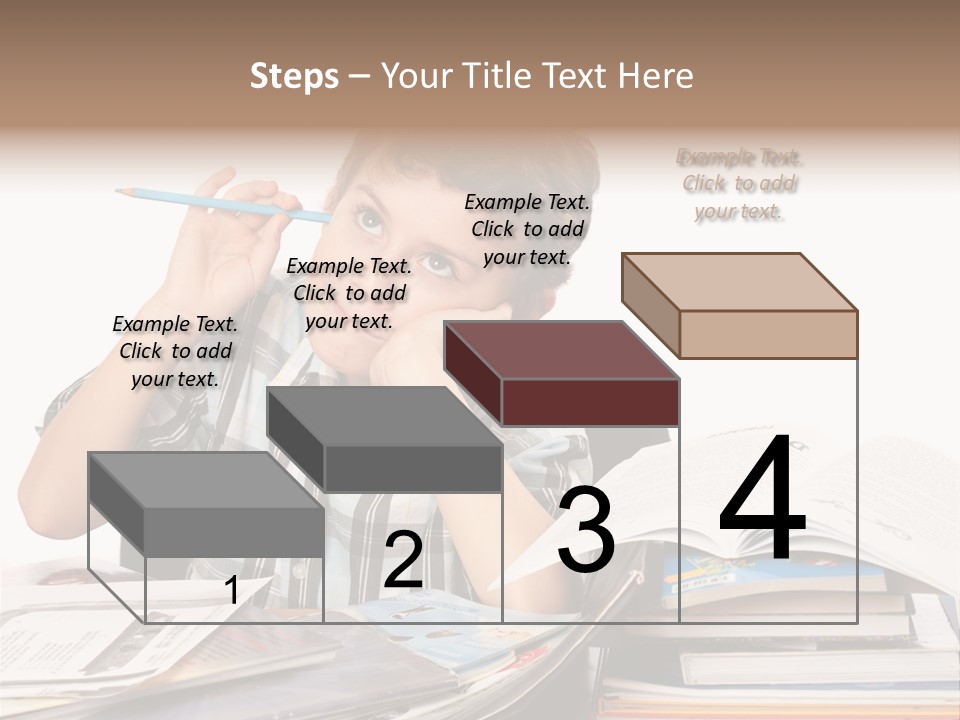A Young Boy Is Sitting At A Desk With Books And A Pencil PowerPoint Template