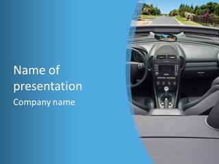 The Inside Of A Car With A Blue Background PowerPoint Template