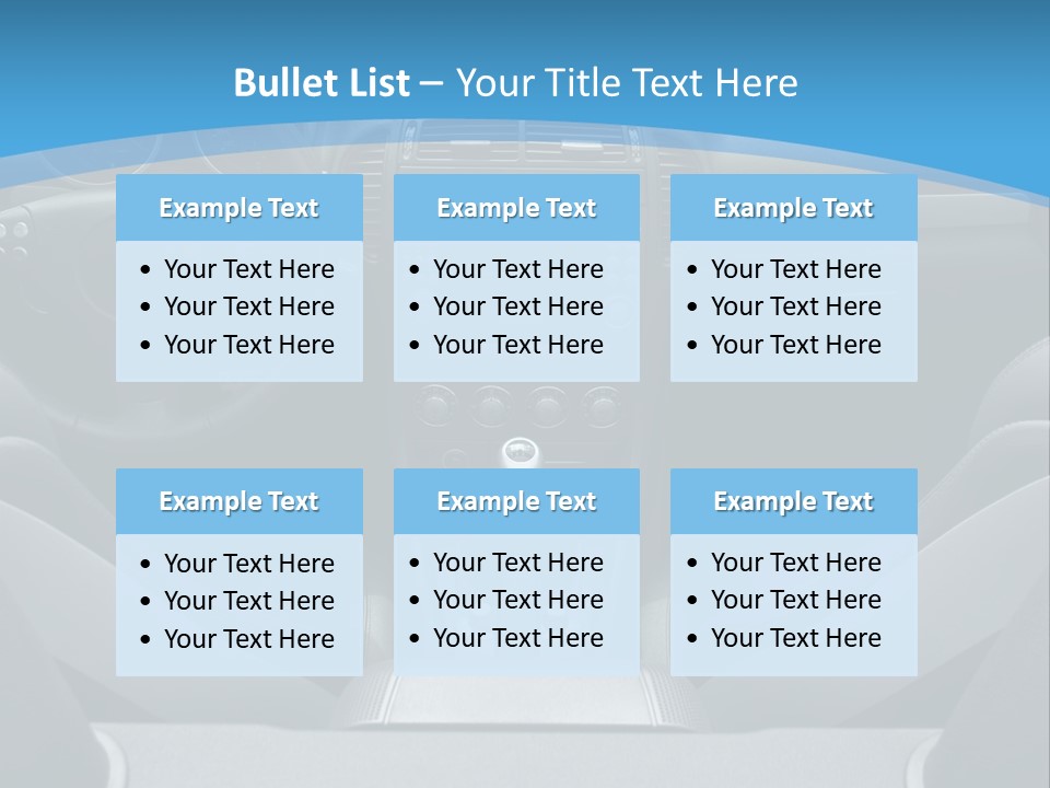 The Inside Of A Car With A Blue Background PowerPoint Template