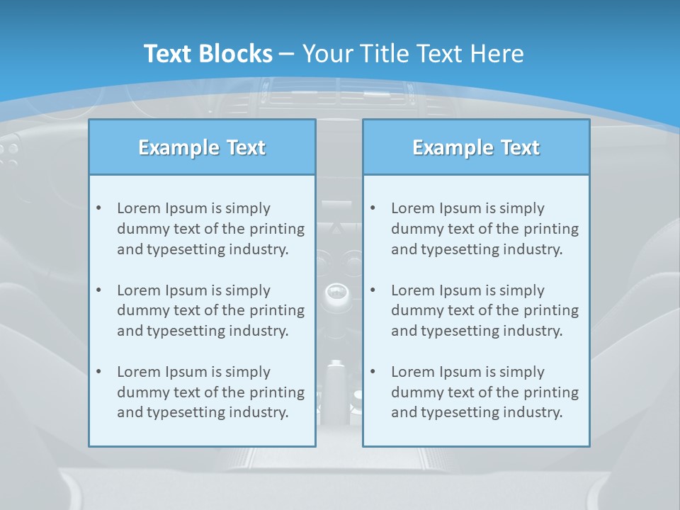 The Inside Of A Car With A Blue Background PowerPoint Template