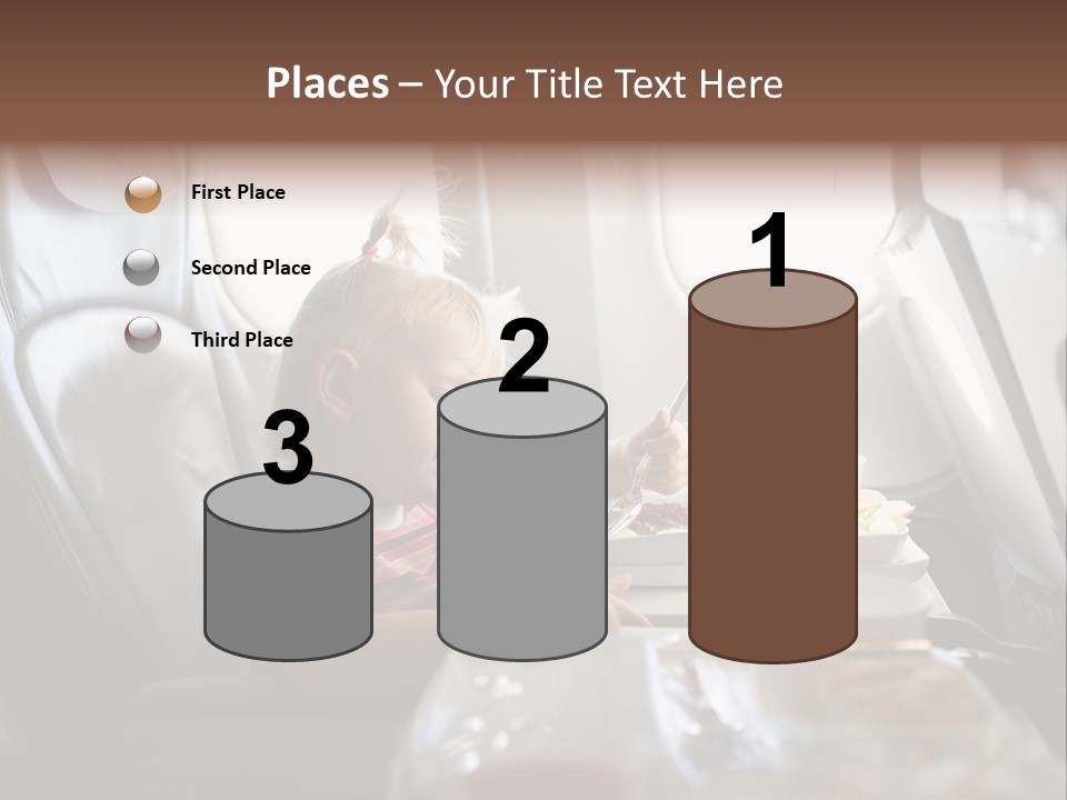 A Little Girl Sitting In An Airplane Eating A Meal PowerPoint Template