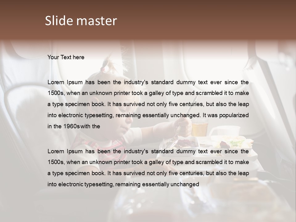 A Little Girl Sitting In An Airplane Eating A Meal PowerPoint Template